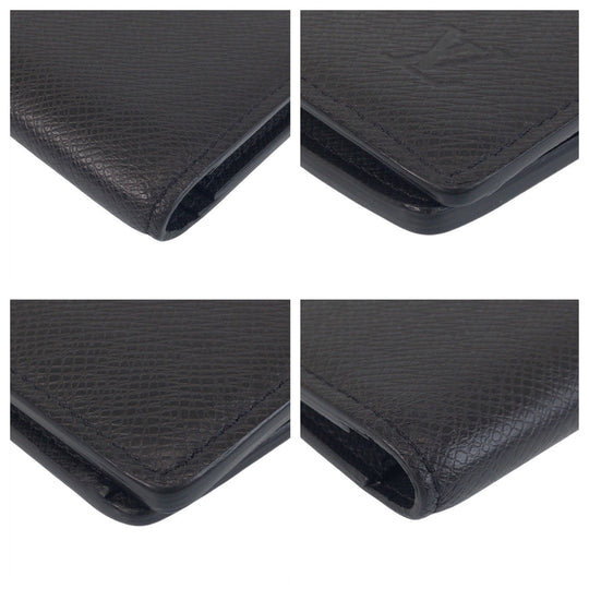 LOUIS VUITTON Long Wallet Purse M30179 leather Black SilverMetal Long Wallet Purse Taiga Portefeuille Braza mens Used Authentic