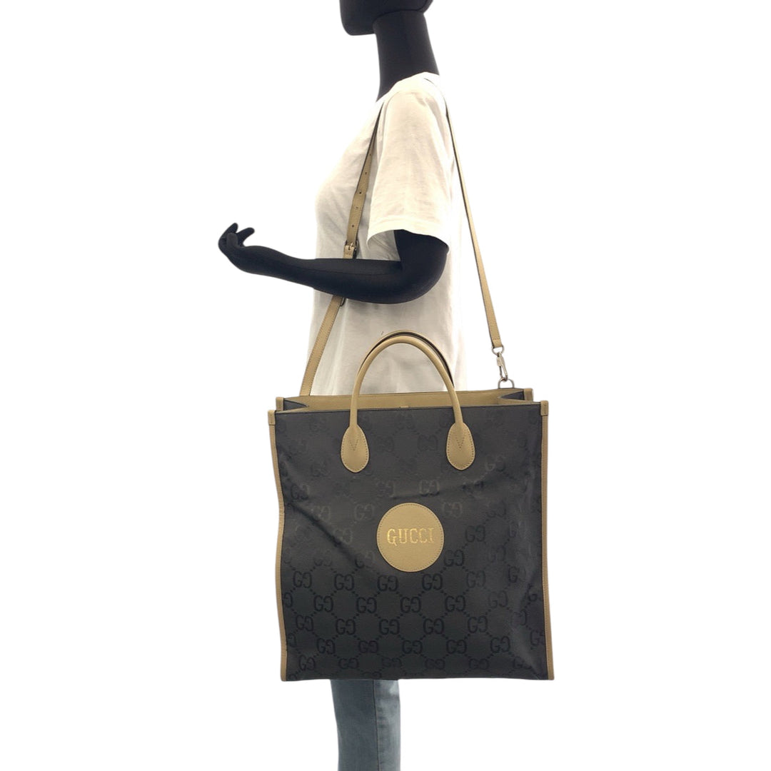 GUCCI Shoulder Bag 630355 Nylon Gray Beige SilverMetal Tote Bag Shoulder Bag 2way Off the grid Women Used Authentic