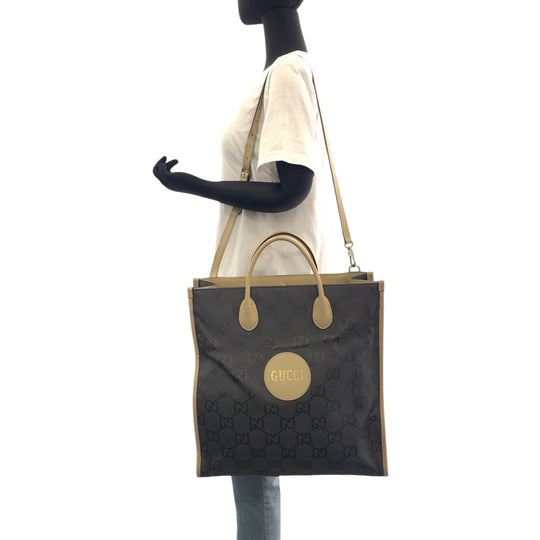 GUCCI Shoulder Bag 630355 Nylon Gray Beige SilverMetal Tote Bag Shoulder Bag 2way Off the grid Women Used Authentic