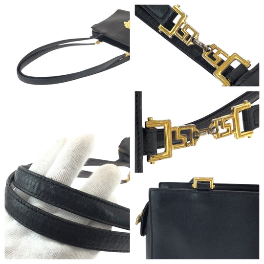 VERSACE Shoulder Bag leather Black GoldMetal Medusa