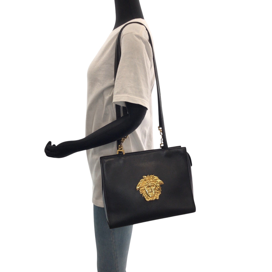 VERSACE Shoulder Bag leather Black GoldMetal Medusa