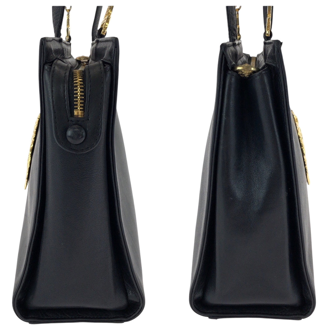 VERSACE Shoulder Bag leather Black GoldMetal Medusa