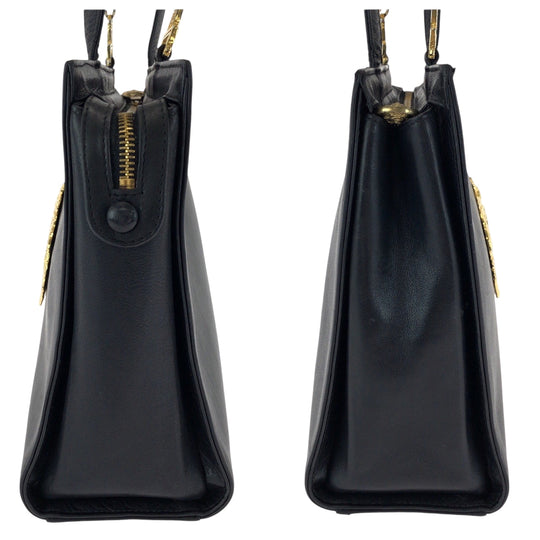 VERSACE Shoulder Bag leather Black GoldMetal Medusa