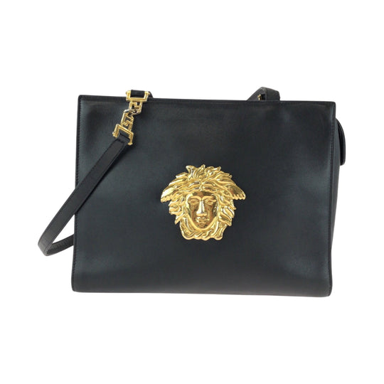 VERSACE Shoulder Bag leather Black GoldMetal Medusa