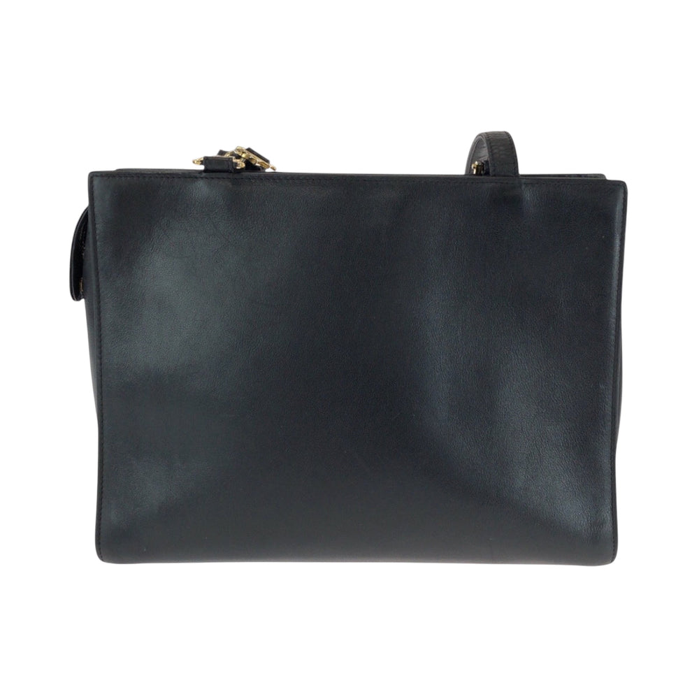 VERSACE Shoulder Bag leather Black GoldMetal Medusa