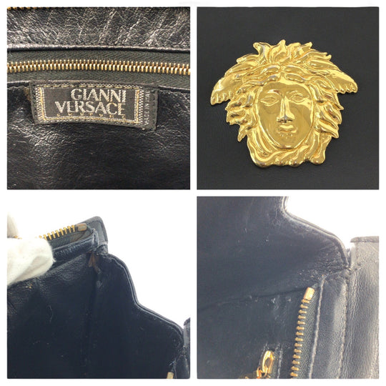 VERSACE Shoulder Bag leather Black GoldMetal Medusa