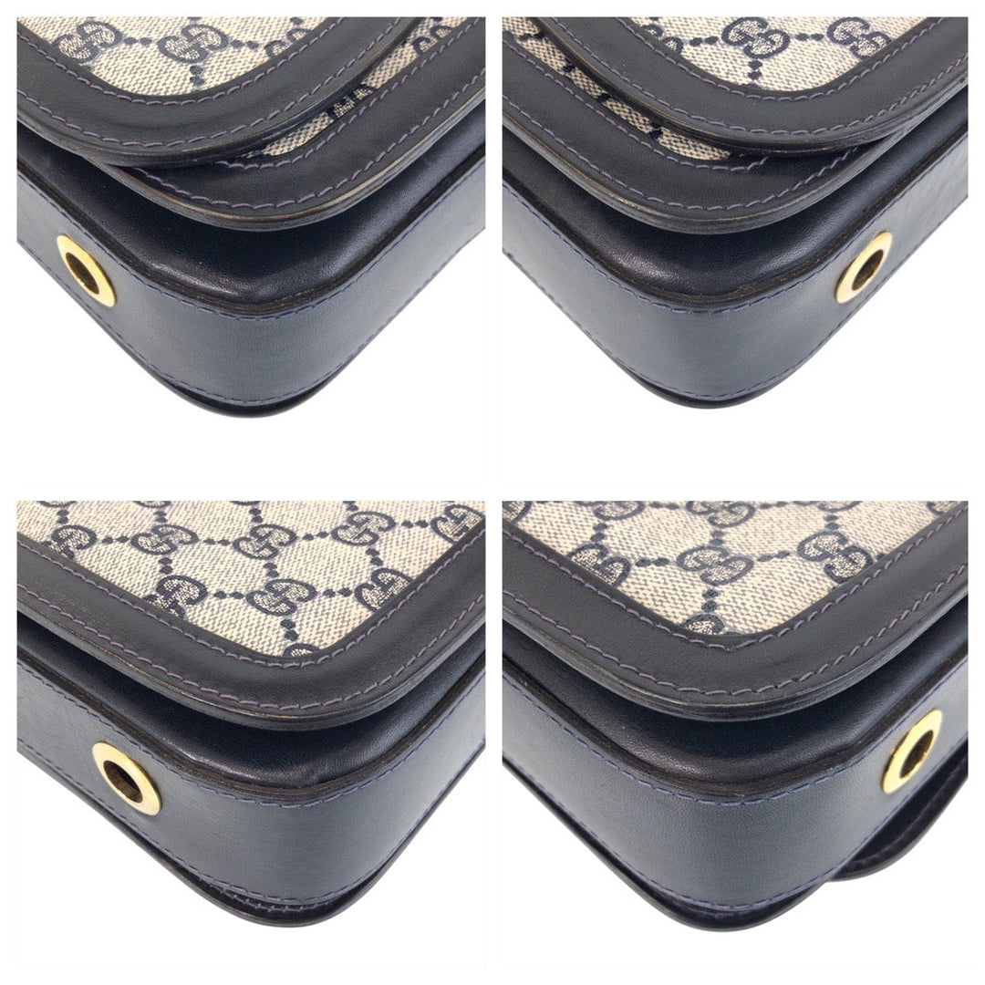 GUCCI Shoulder Bag GG Supreme canvas, leather Gray navy Sherry Line Old Gucci Women Used Authentic
