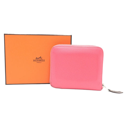 HERMES Bifold Wallet Epsom pink Bifold Wallet Compact Wallet Azap Silk in Compact Women Used Authentic