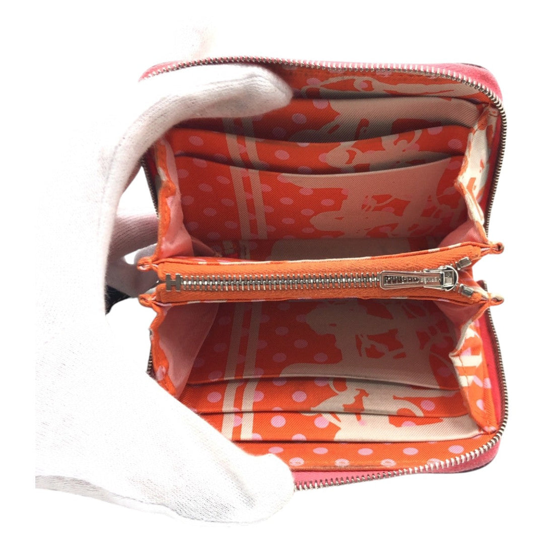 HERMES Bifold Wallet Epsom pink Bifold Wallet Compact Wallet Azap Silk in Compact Women Used Authentic