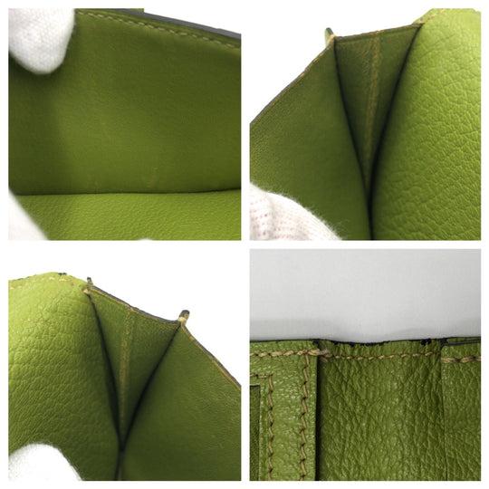 HERMES Long Wallet Purse Chevre Misol Green Kiwi Light Green Long Wallet Purse Beansufla Shable Mizole Women Used Authentic