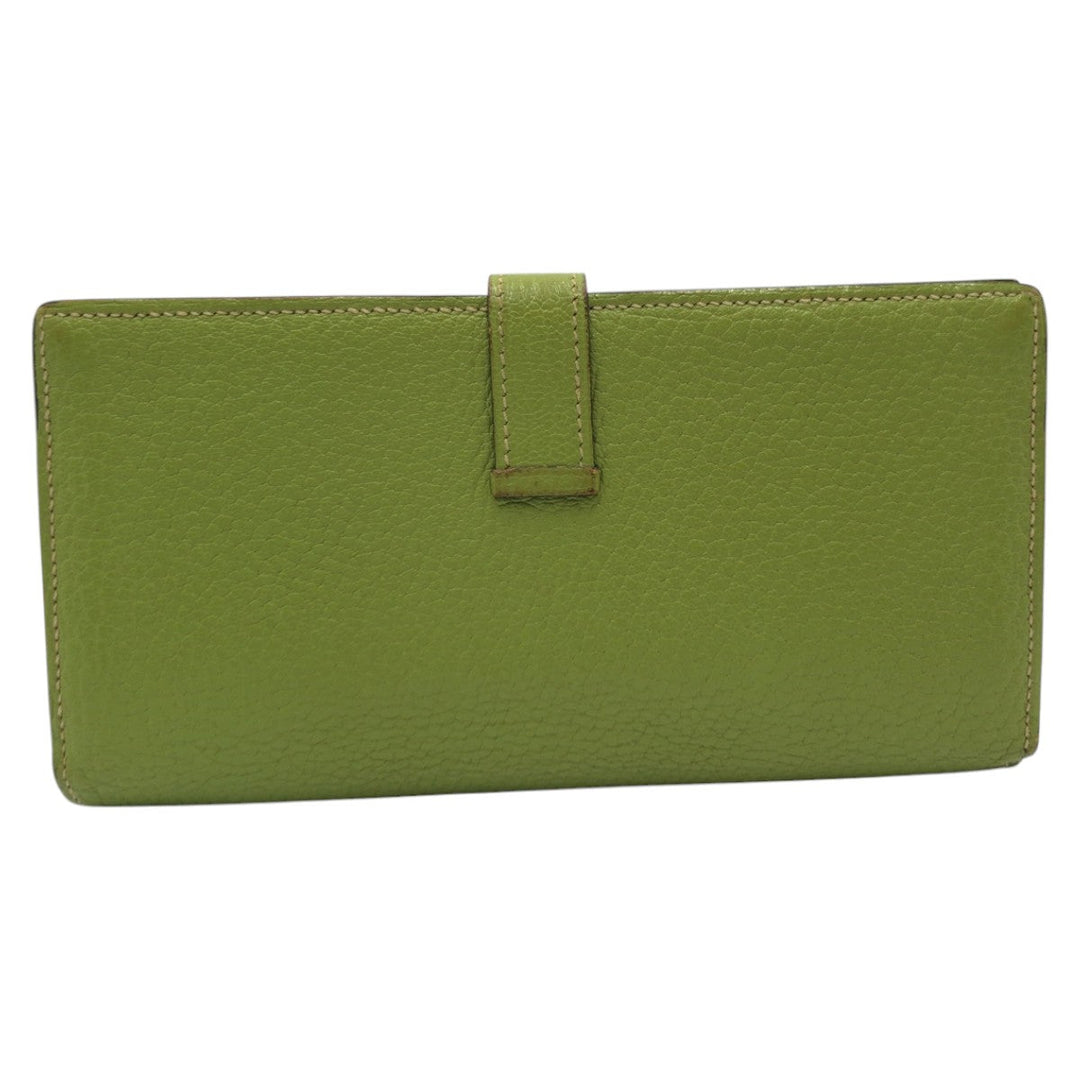 HERMES Long Wallet Purse Chevre Misol Green Kiwi Light Green Long Wallet Purse Beansufla Shable Mizole Women Used Authentic