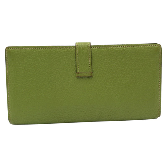 HERMES Long Wallet Purse Chevre Misol Green Kiwi Light Green Long Wallet Purse Beansufla Shable Mizole Women Used Authentic