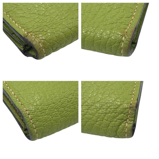HERMES Long Wallet Purse Chevre Misol Green Kiwi Light Green Long Wallet Purse Beansufla Shable Mizole Women Used Authentic