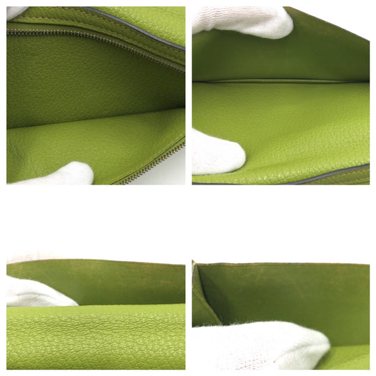 HERMES Long Wallet Purse Chevre Misol Green Kiwi Light Green Long Wallet Purse Beansufla Shable Mizole Women Used Authentic