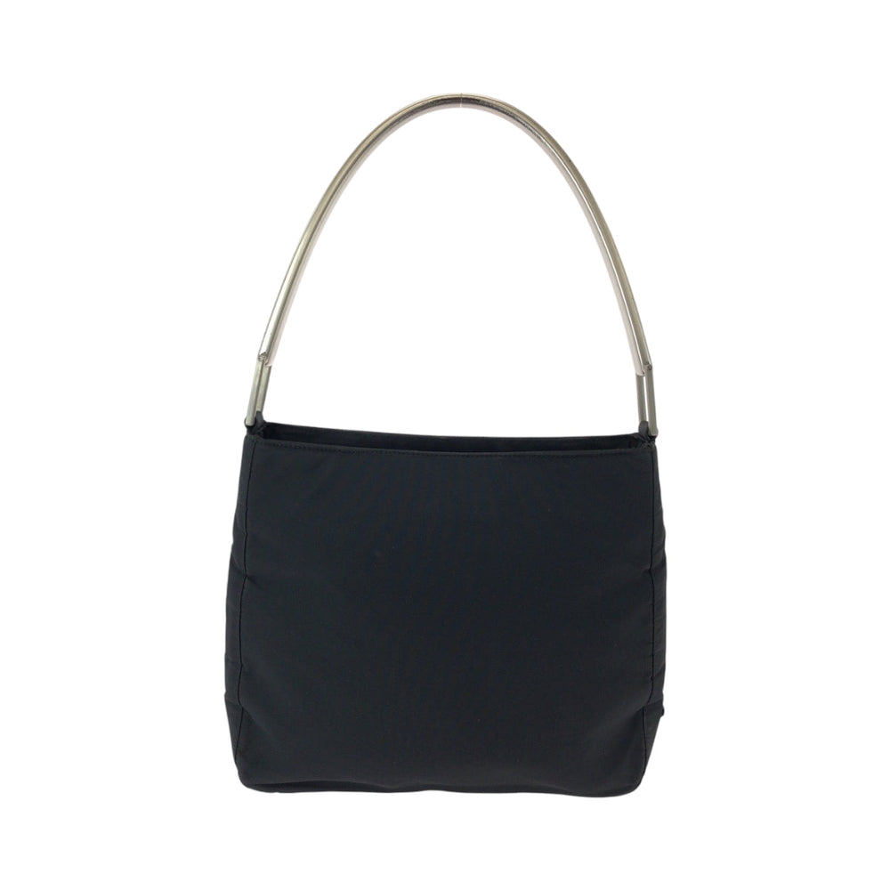 PRADA Shoulder Bag Nylon Black Silver Metal Hobo One Shoulder Bag with Plastic Handle Test Triangle With logo Women Used Authentic