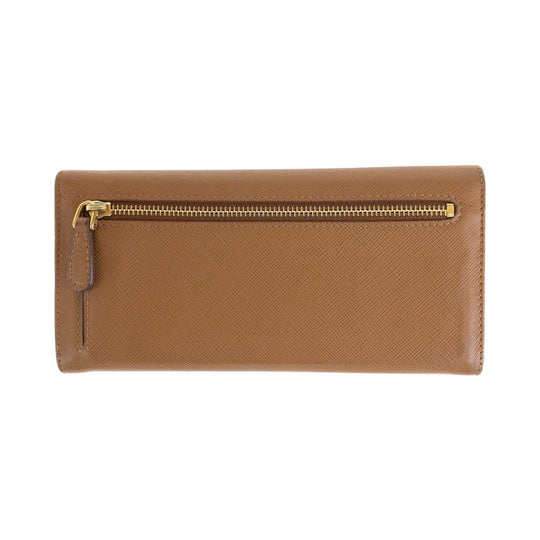PRADA Long Wallet Purse leather Brown Camel Gold Metal Long Wallet Purse Long wallet unisex Safiano Women Used Authentic