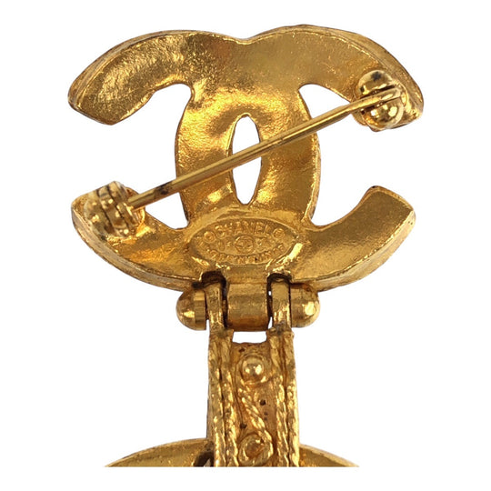 CHANEL Brooch Plating, Fake Pearl gold Brooch COCO Mark Women Used Authentic