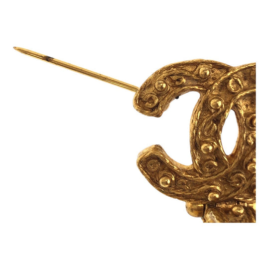 CHANEL Brooch Plating, Fake Pearl gold Brooch COCO Mark Women Used Authentic