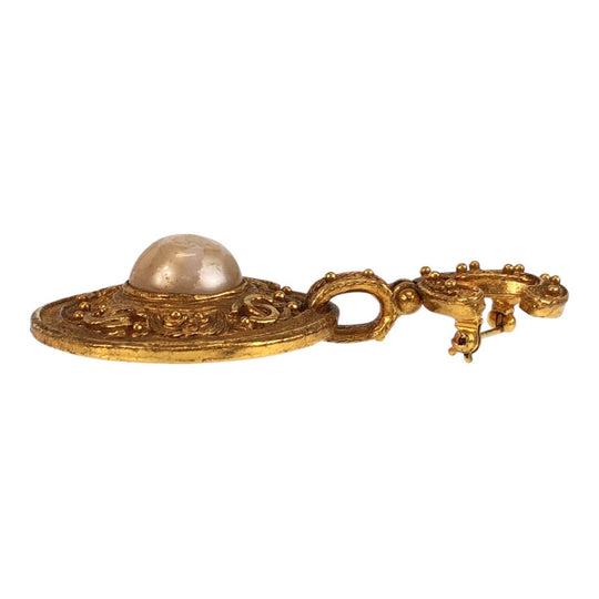 CHANEL Brooch Plating, Fake Pearl gold Brooch COCO Mark Women Used Authentic