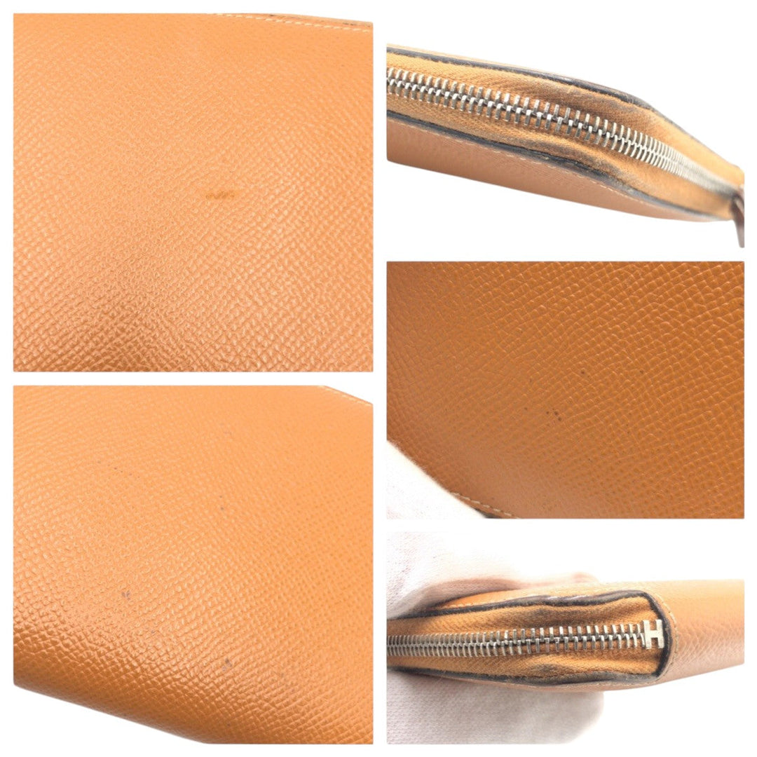 HERMES Long Wallet Purse Epsom Brown Long Wallet Purse Azap Long Silk in Women Used Authentic