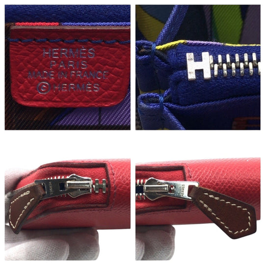 HERMES Bifold Wallet Epsom pink Bifold Wallet Compact Wallet Azap compact Silk in Women Used Authentic