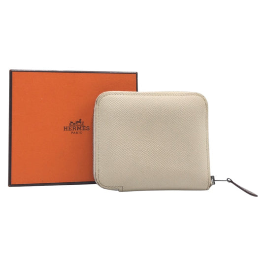 HERMES Bifold Wallet Epsom beige Bifold Wallet Compact Wallet Azap compact Silk in Women Used Authentic