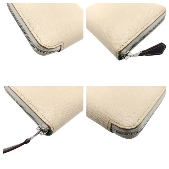 HERMES Bifold Wallet Epsom beige Bifold Wallet Compact Wallet Azap compact Silk in Women Used Authentic