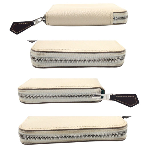 HERMES Bifold Wallet Epsom beige Bifold Wallet Compact Wallet Azap compact Silk in Women Used Authentic
