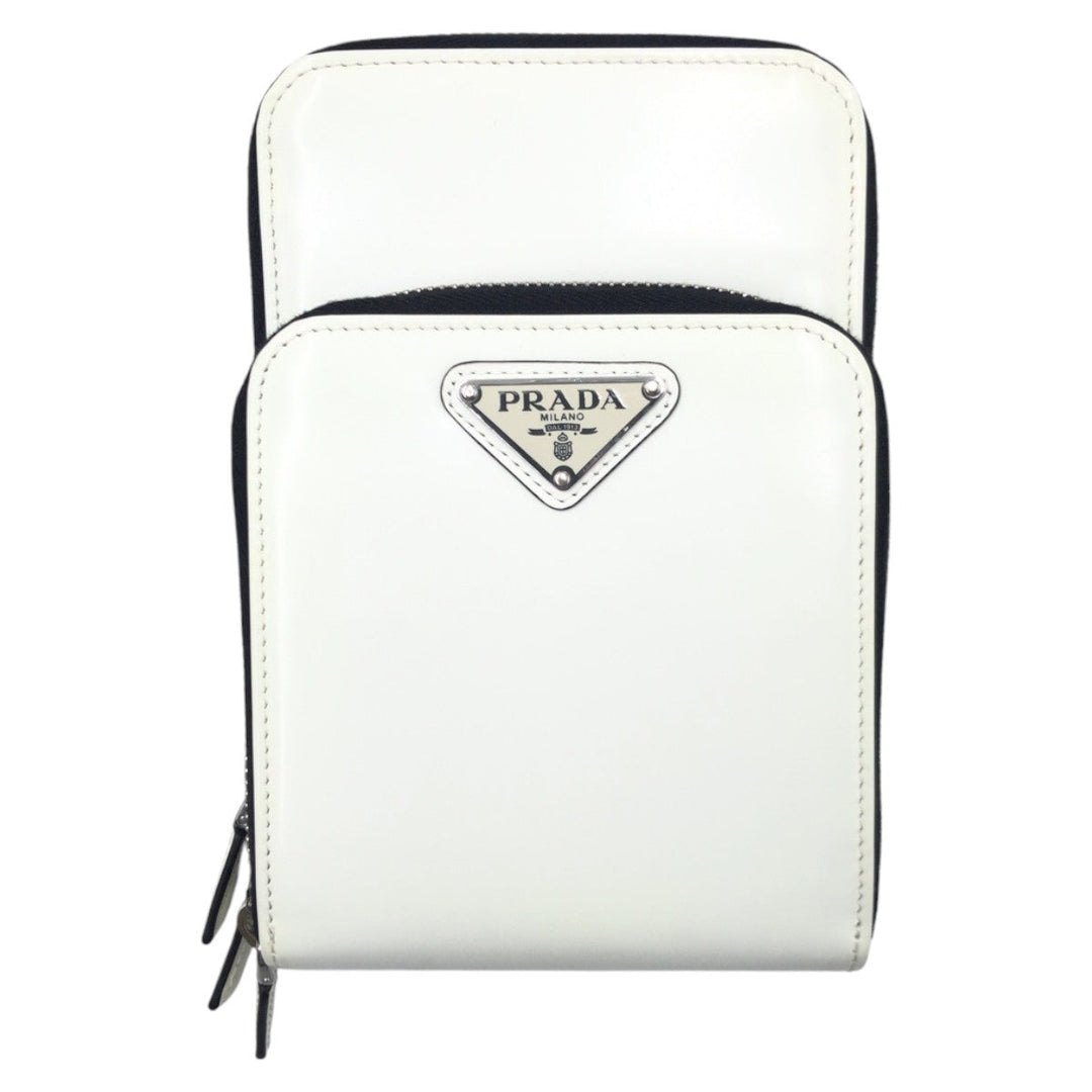 PRADA Shoulder Bag enamel white Shoulder Bag Pochette Unisex Triangular logo Women Used Authentic