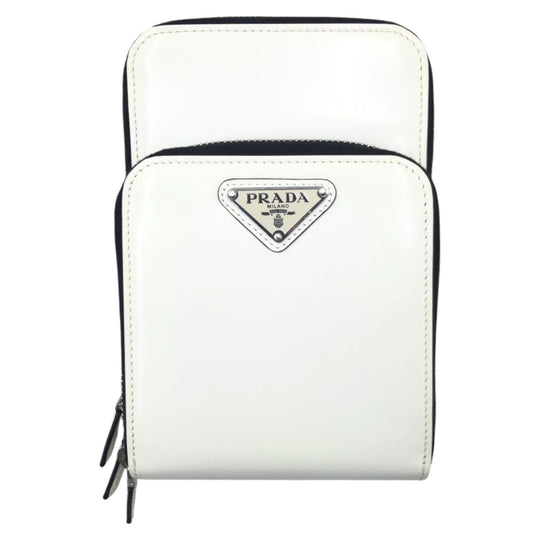PRADA Shoulder Bag enamel white Shoulder Bag Pochette Unisex Triangular logo Women Used Authentic