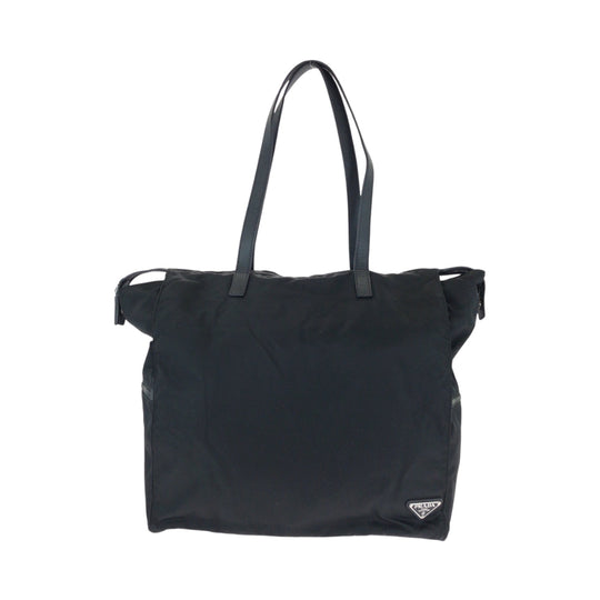 PRADA Tote Bag Nylon Black SilverMetal Tote Bag Shoulder Bag Test Triangle With logo Women Used Authentic