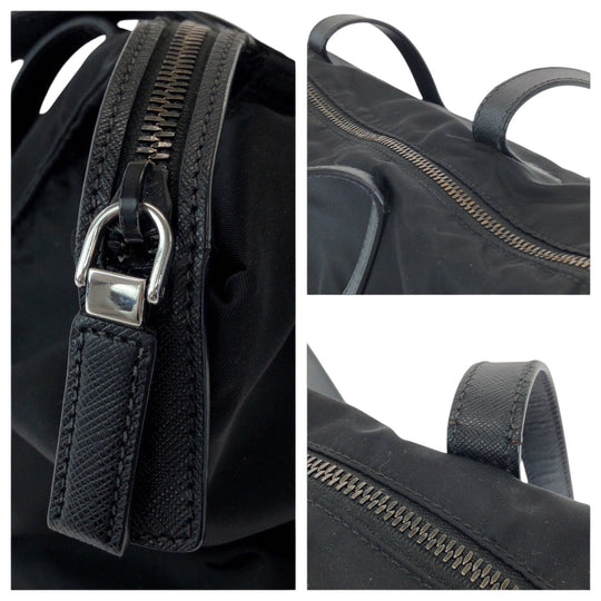 PRADA Tote Bag Nylon Black SilverMetal Tote Bag Shoulder Bag Test Triangle With logo Women Used Authentic