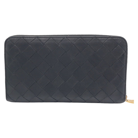 BOTTEGAVENETA Long Wallet Purse leather black Long Wallet Purse INTRECCIATO mens Used Authentic