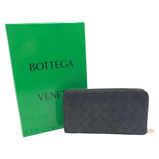 BOTTEGAVENETA Long Wallet Purse leather black Long Wallet Purse INTRECCIATO mens Used Authentic