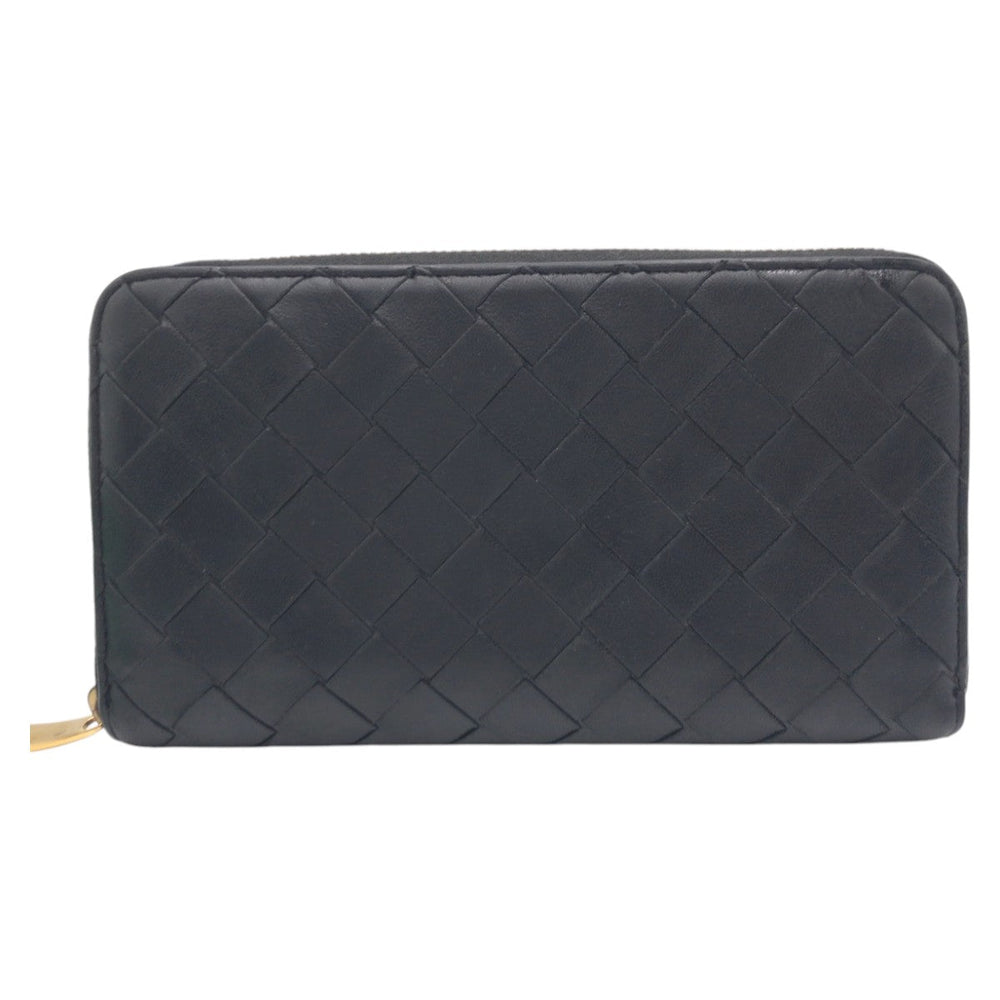 BOTTEGAVENETA Long Wallet Purse leather black Long Wallet Purse INTRECCIATO mens Used Authentic