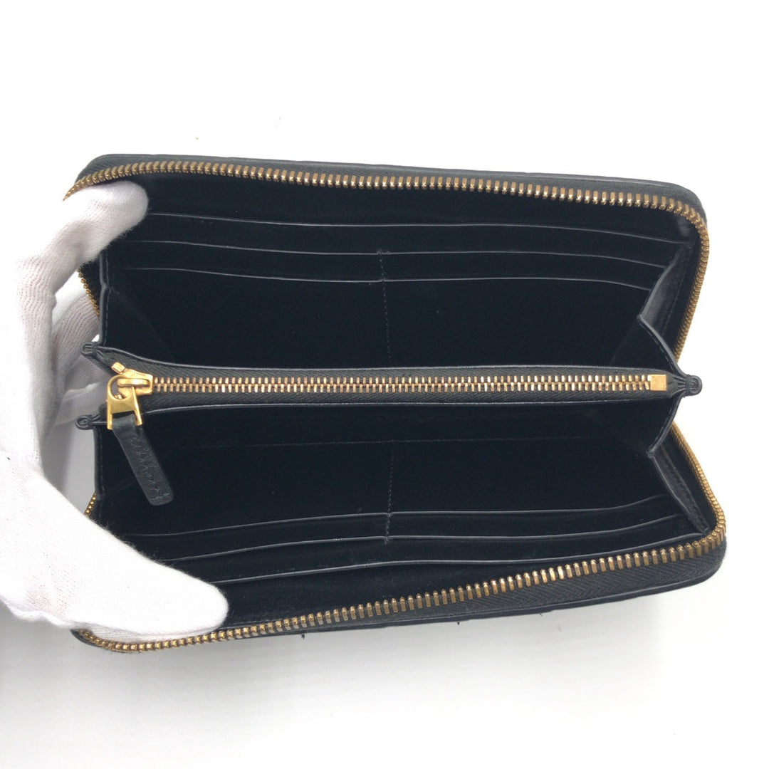BOTTEGAVENETA Long Wallet Purse leather black Long Wallet Purse INTRECCIATO mens Used Authentic