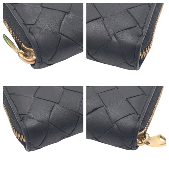 BOTTEGAVENETA Long Wallet Purse leather black Long Wallet Purse INTRECCIATO mens Used Authentic