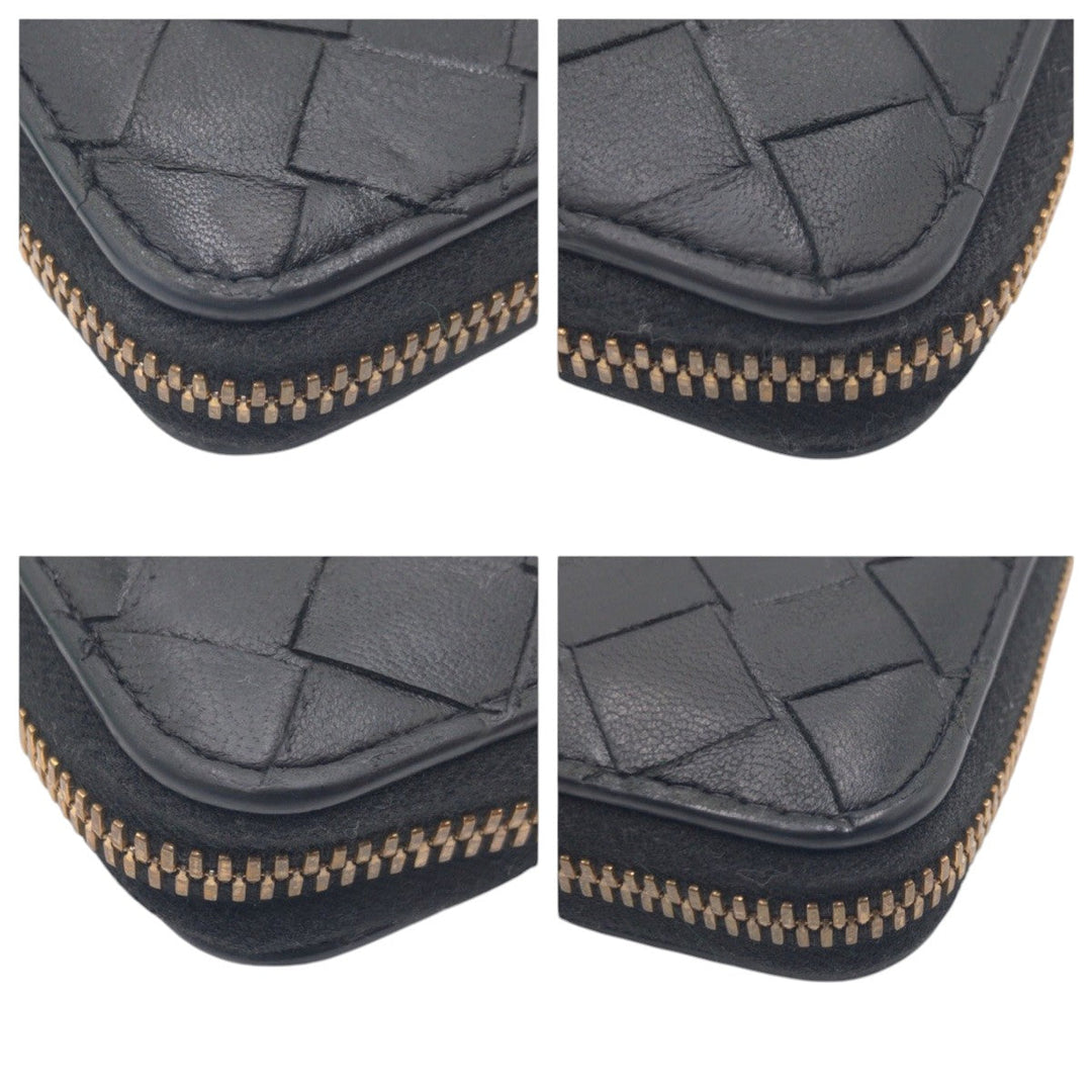 BOTTEGAVENETA Long Wallet Purse leather black Long Wallet Purse INTRECCIATO mens Used Authentic