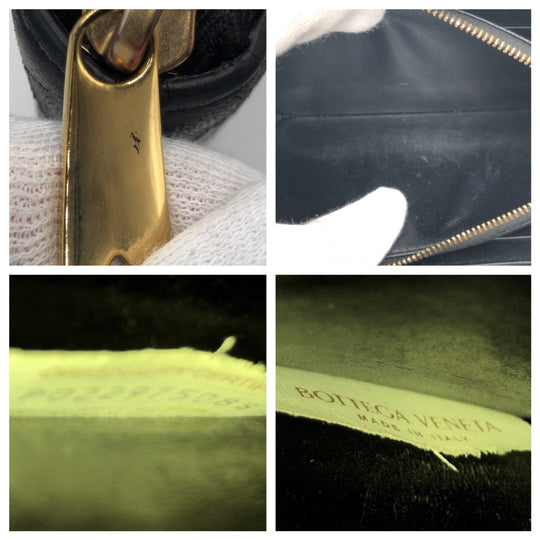 BOTTEGAVENETA Long Wallet Purse leather black Long Wallet Purse INTRECCIATO mens Used Authentic