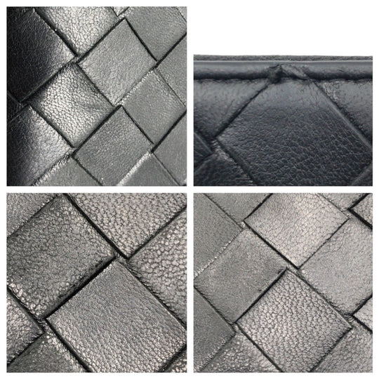 BOTTEGAVENETA Long Wallet Purse leather black Long Wallet Purse INTRECCIATO mens Used Authentic