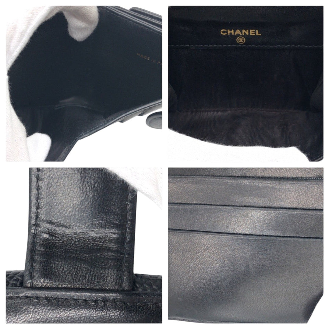 CHANEL Bifold Wallet Caviar skin black Bifold Wallet Compact Wallet COCO Mark Women Used Authentic