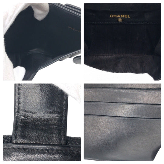 CHANEL Bifold Wallet Caviar skin black Bifold Wallet Compact Wallet COCO Mark Women Used Authentic