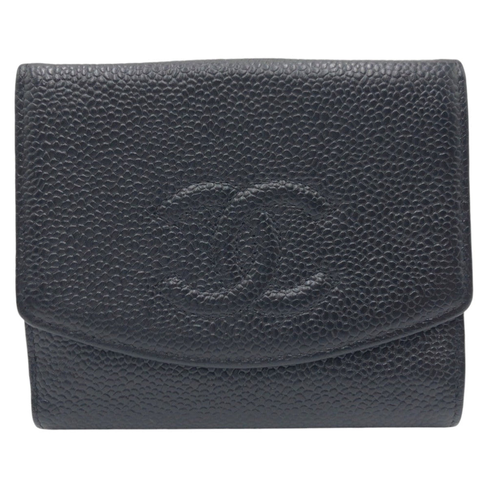 CHANEL Bifold Wallet Caviar skin black Bifold Wallet Compact Wallet COCO Mark Women Used Authentic