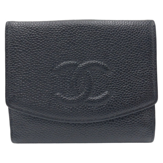 CHANEL Bifold Wallet Caviar skin black Bifold Wallet Compact Wallet COCO Mark Women Used Authentic
