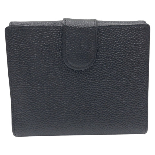 CHANEL Bifold Wallet Caviar skin black Bifold Wallet Compact Wallet COCO Mark Women Used Authentic