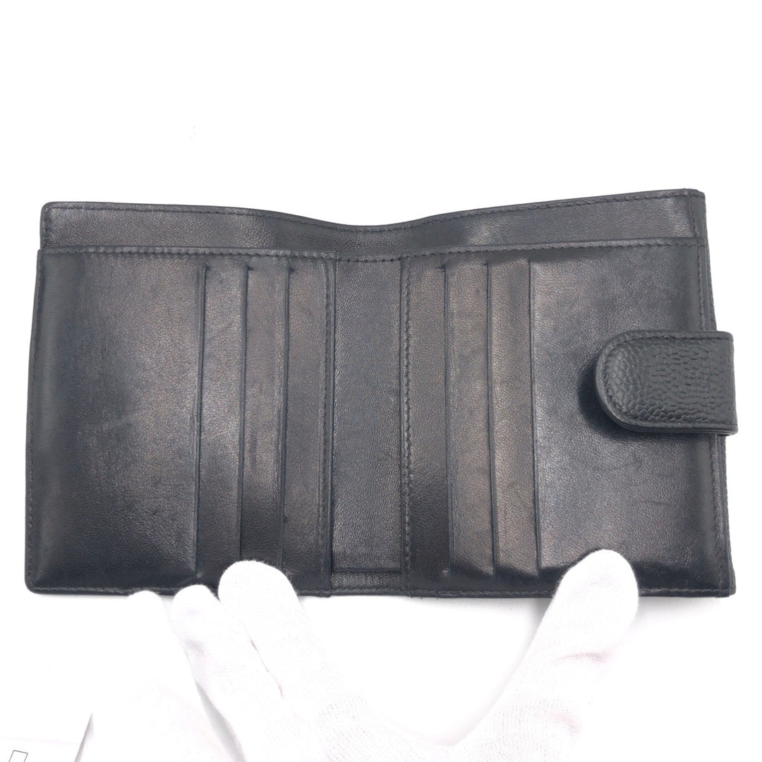 CHANEL Bifold Wallet Caviar skin black Bifold Wallet Compact Wallet COCO Mark Women Used Authentic