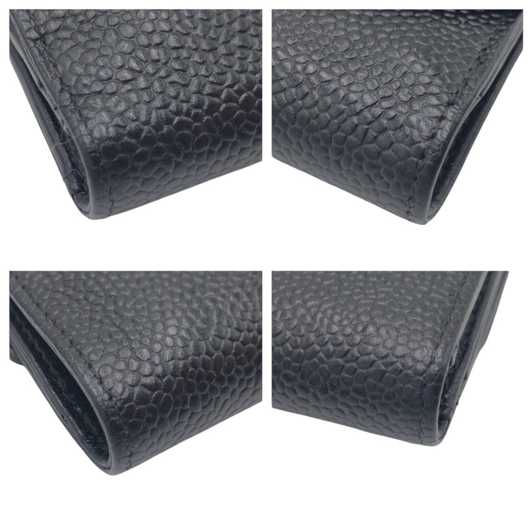 CHANEL Bifold Wallet Caviar skin black Bifold Wallet Compact Wallet COCO Mark Women Used Authentic