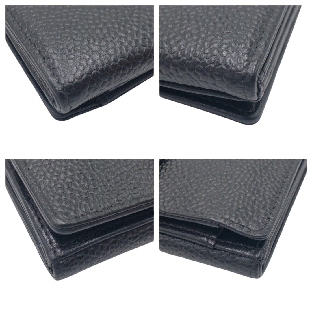 CHANEL Bifold Wallet Caviar skin black Bifold Wallet Compact Wallet COCO Mark Women Used Authentic