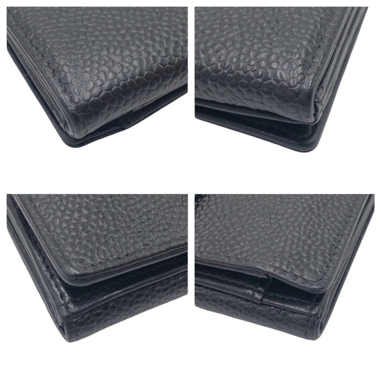 CHANEL Bifold Wallet Caviar skin black Bifold Wallet Compact Wallet COCO Mark Women Used Authentic