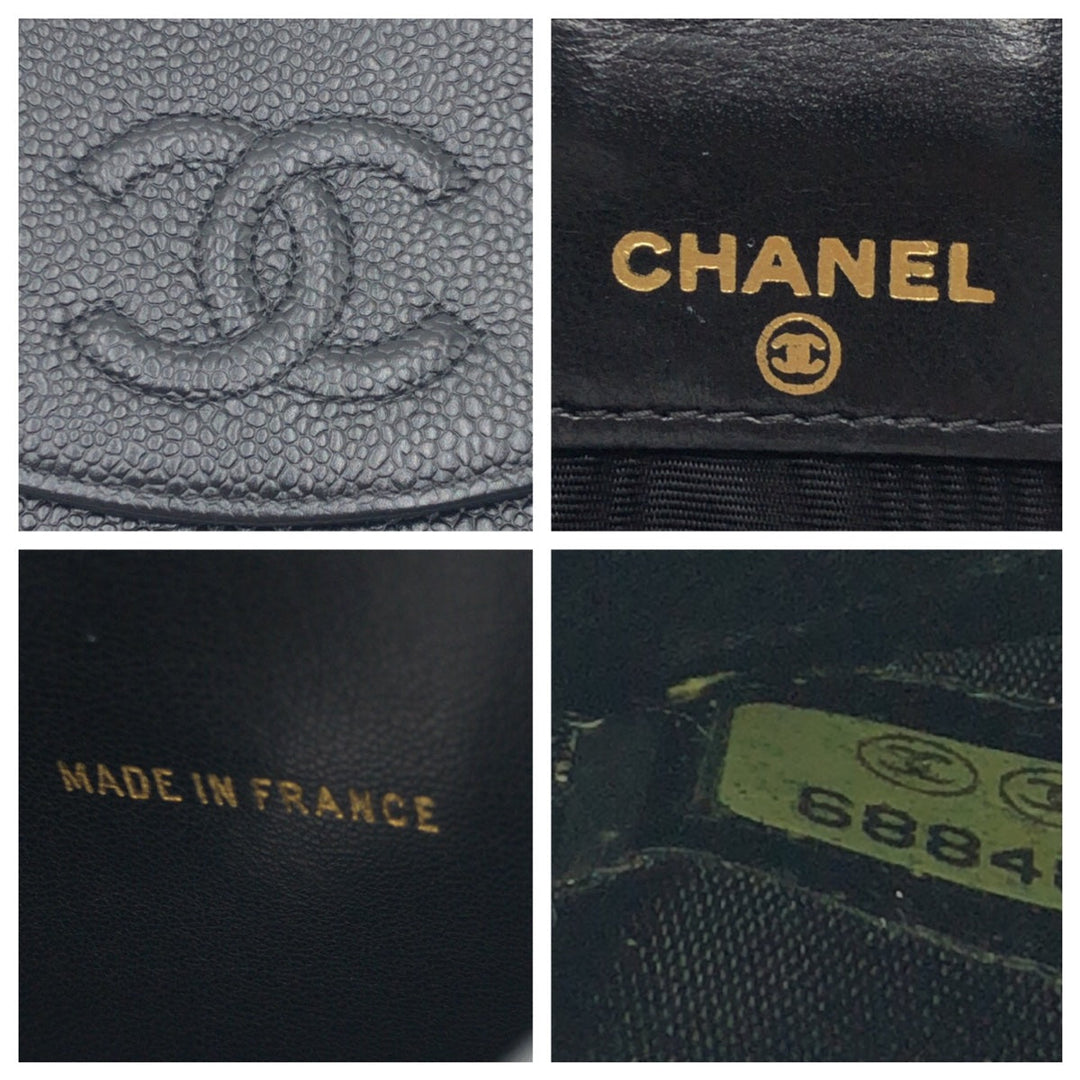 CHANEL Bifold Wallet Caviar skin black Bifold Wallet Compact Wallet COCO Mark Women Used Authentic